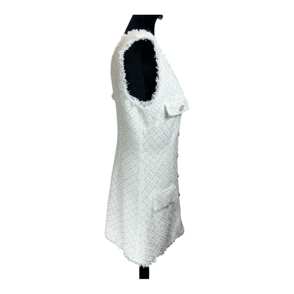 BHLDN Anthropologie Sleeveless Tweed Dress Pearl Embellished Fringed Trim NWOT - Picture 6 of 11